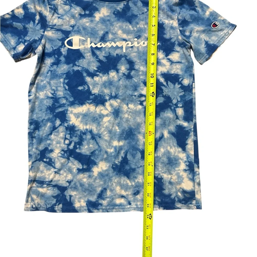 Champion Youth Boys‎ Blue Tie Dye T-Shirt Size Large Spell Out Champion Shirt
